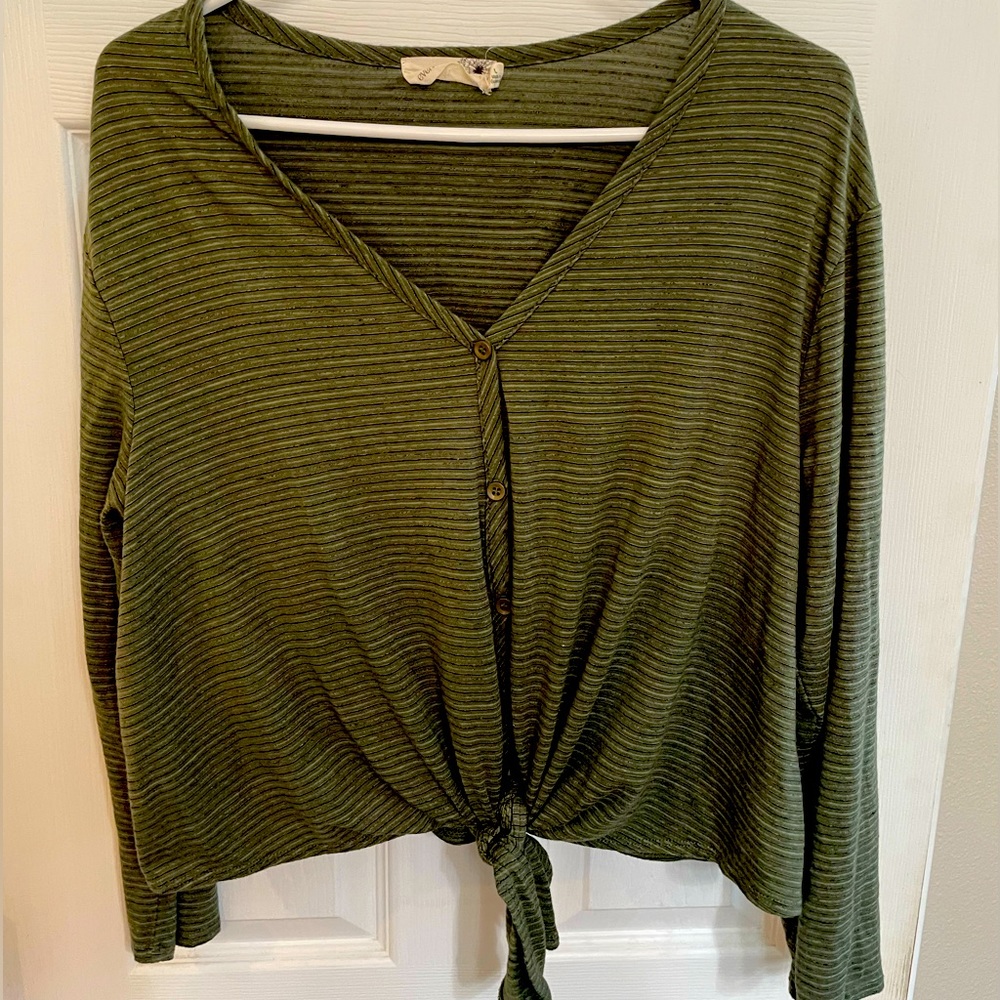 Long sleeve tie front top